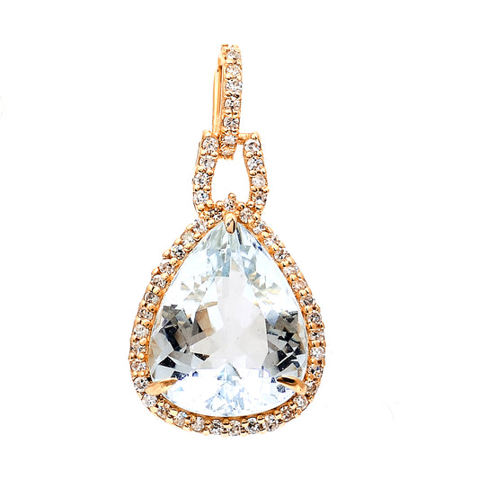 3.39 Ct Pear Mixed Cut Natural Aquamarine 14K Gold Pendant