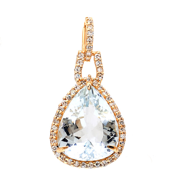 3.39 Ct Pear Mixed Cut Natural Aquamarine 14K Gold Pendant