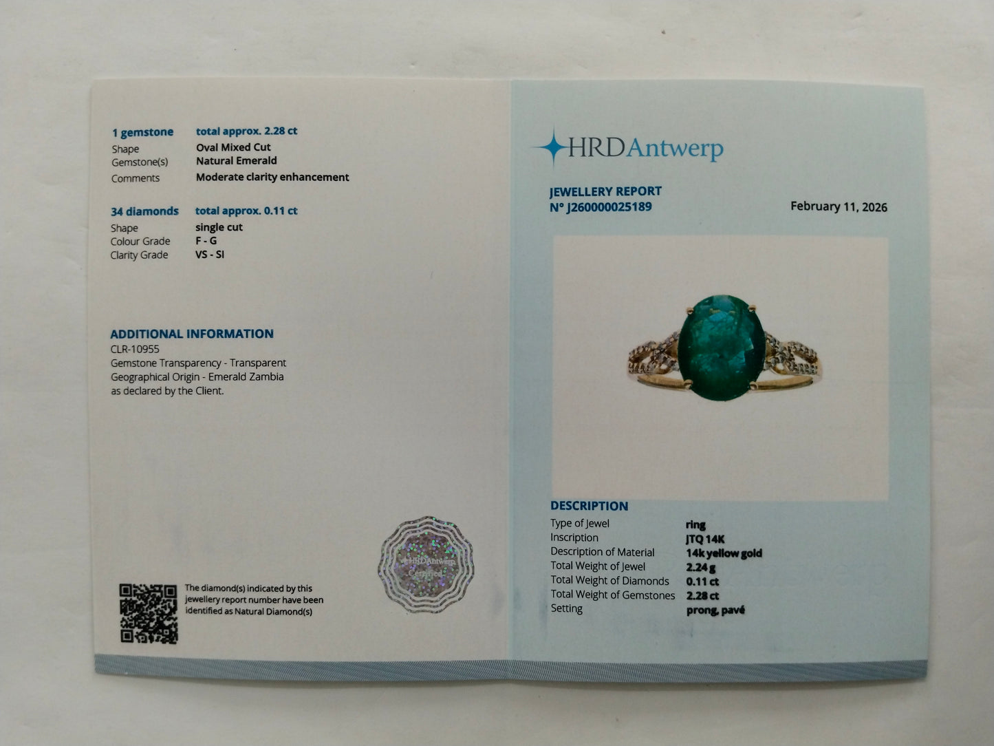 2.39 Ct Oval Mixed Cut Natural Emerald 14K Gold Ring