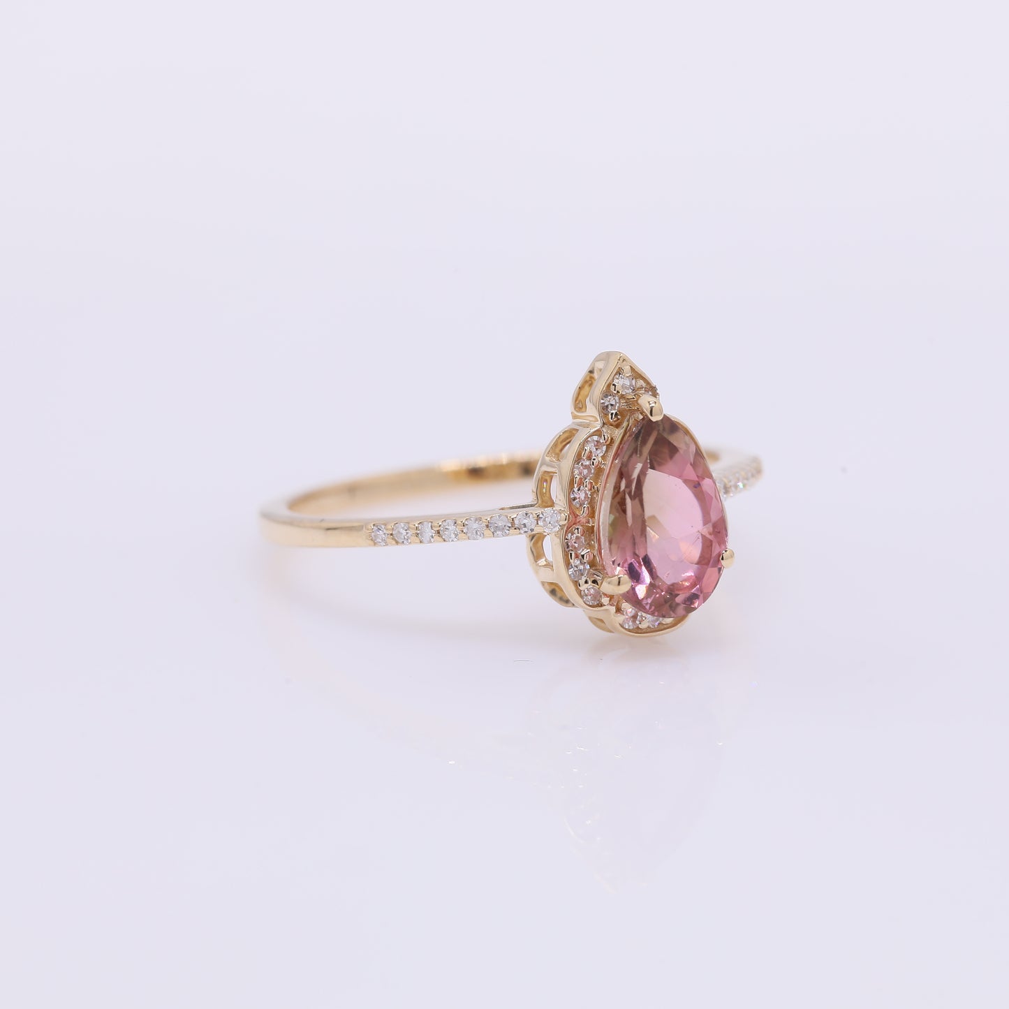 1.10 Ct Pear Mixed Cut Natural Tourmaline 14K Gold Ring