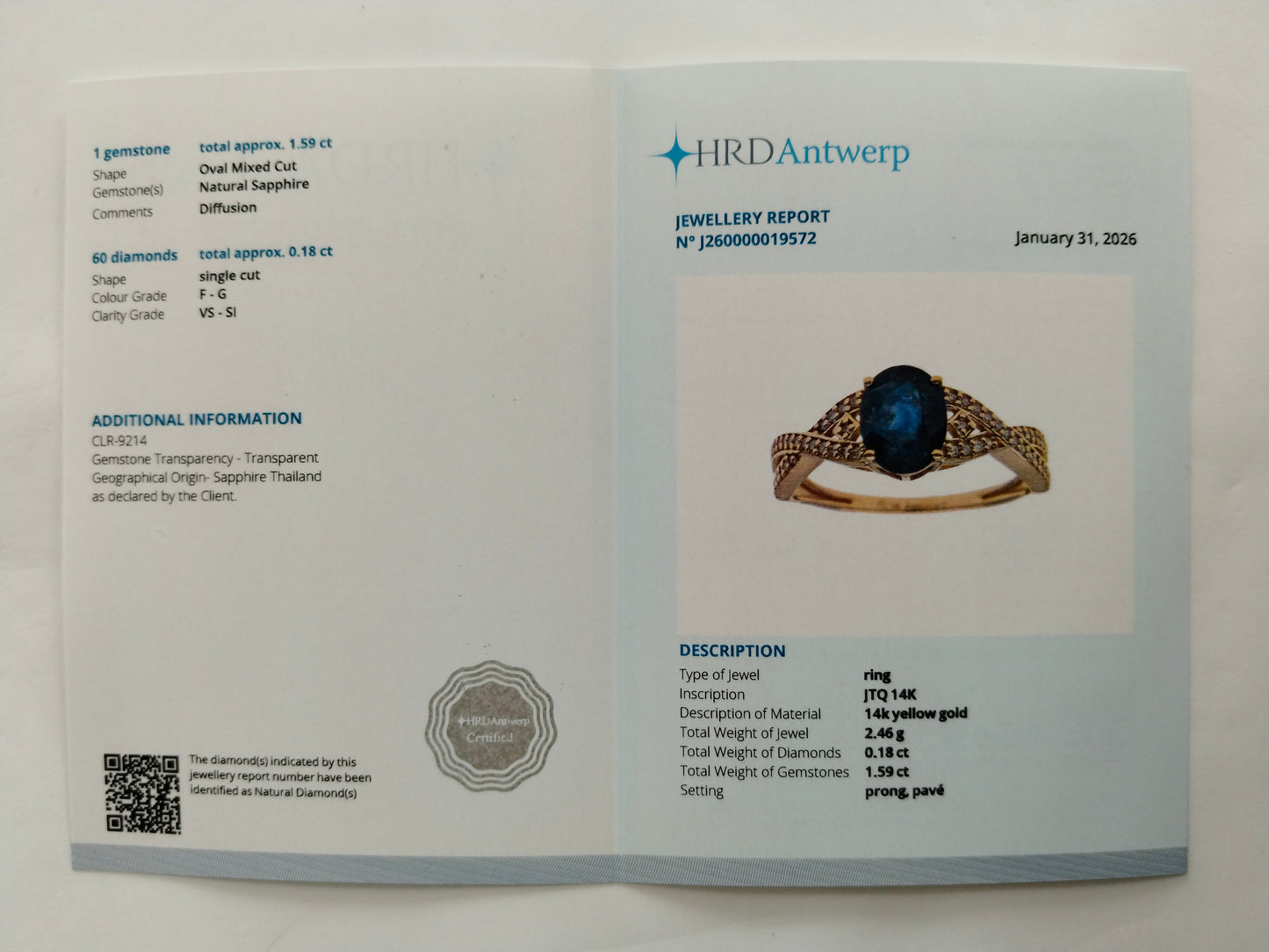 1.77 Ct Oval Mixed Cut Natural Sapphire 14K Gold Ring