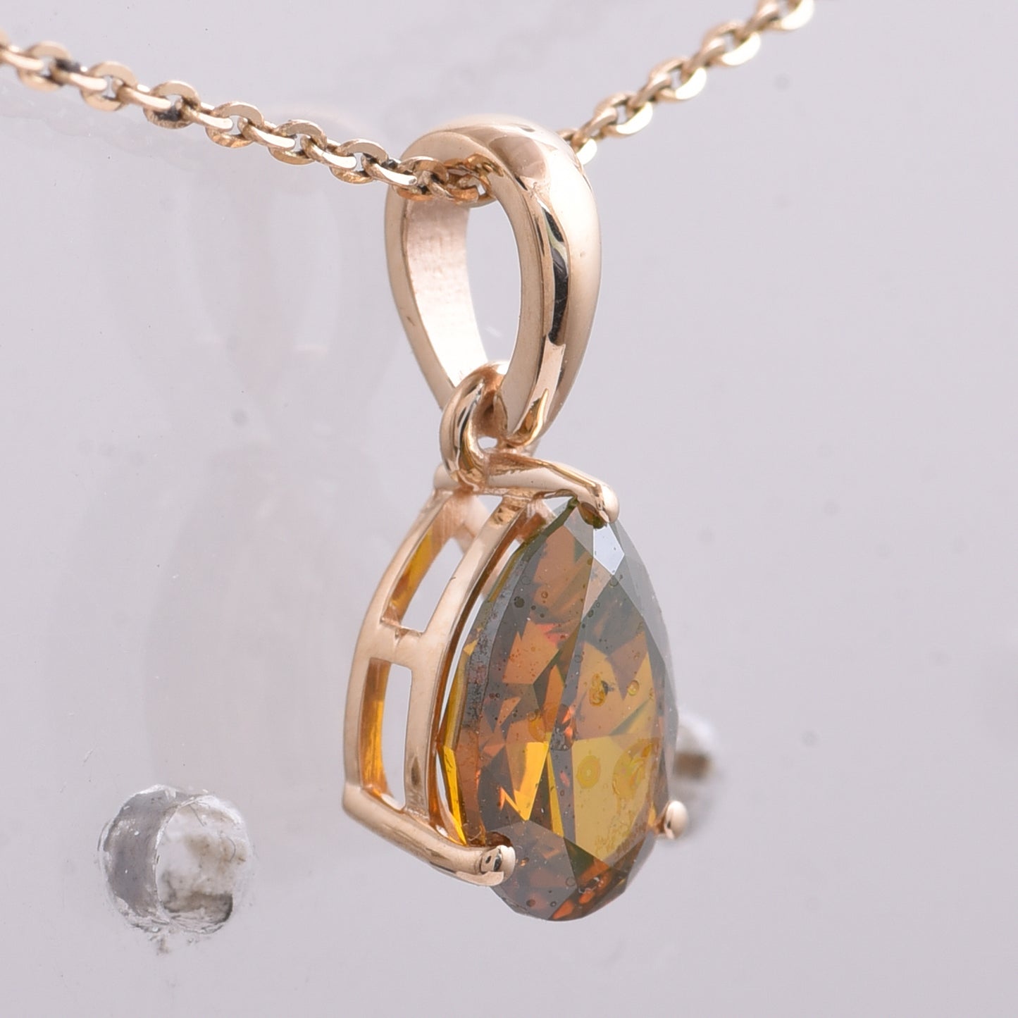 1.02 Ct Pear Red Diamond 14K Gold Pendant