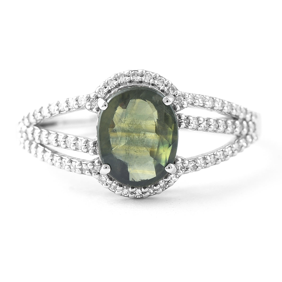 2.01 Ct Oval Mixed Cut Natural Green Sapphire 950 Platinum Ring