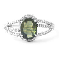 2.01 Ct Oval Mixed Cut Natural Green Sapphire 950 Platinum Ring