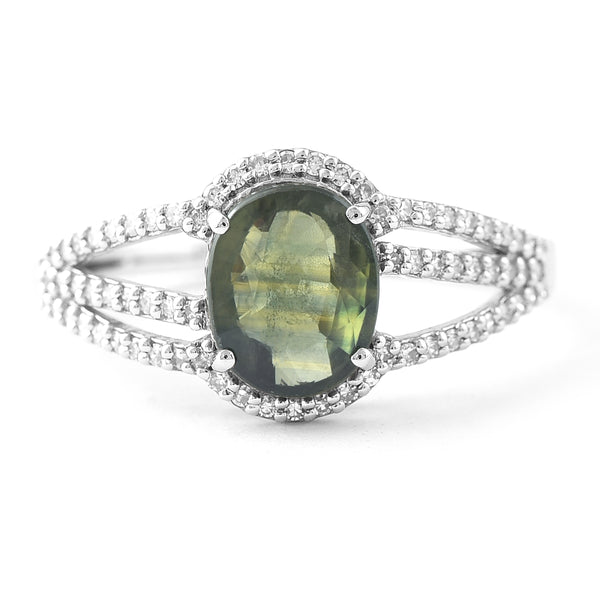 2.01 Ct Oval Mixed Cut Natural Green Sapphire 950 Platinum Ring