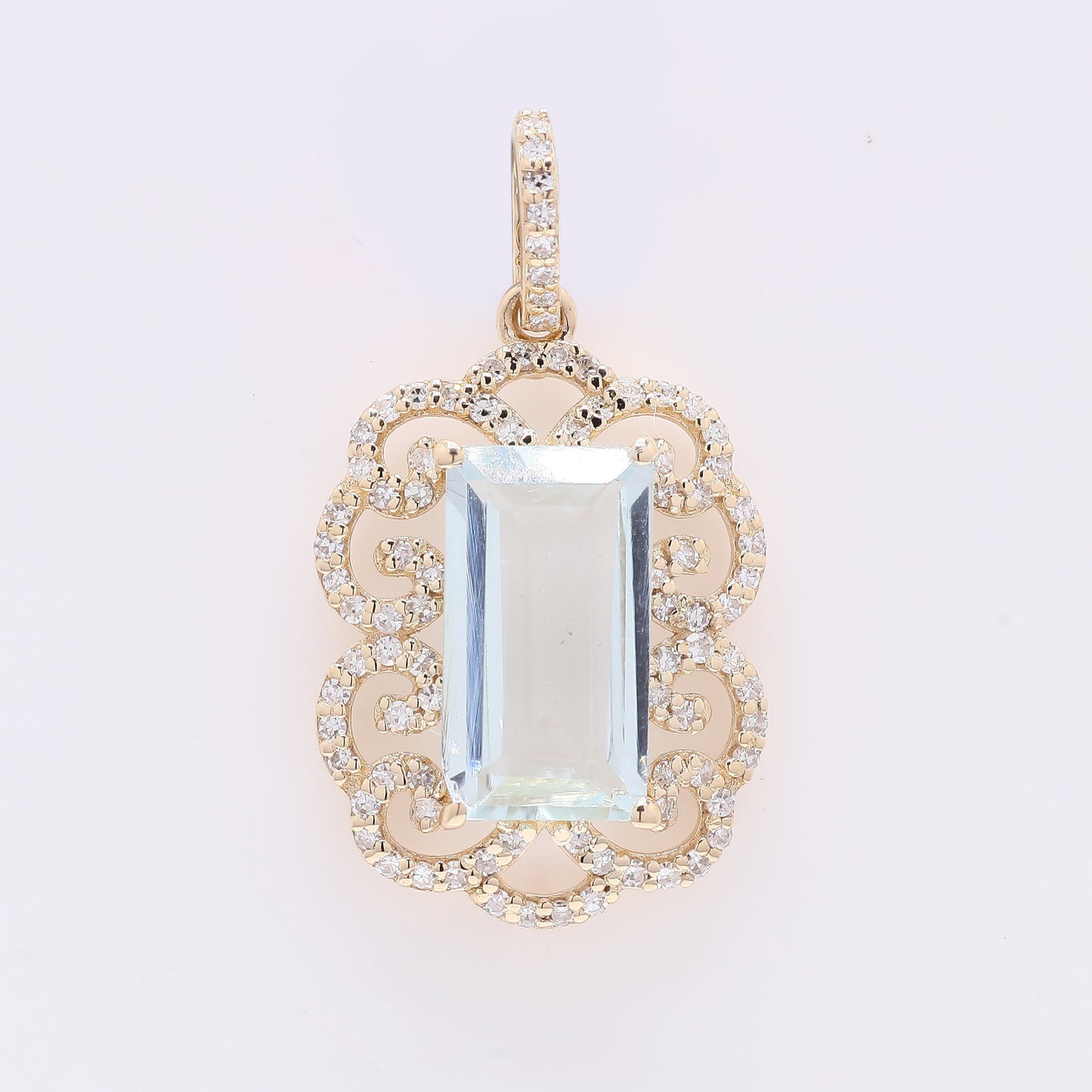 2.12 Ct Rectangle Mixed Cut Natural Aquamarine 14K Gold Pendant