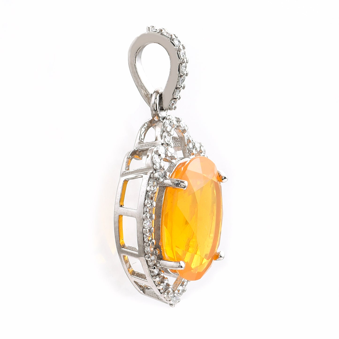 1.90 Ct Oval Fire Opal 950 Platinum Pendant