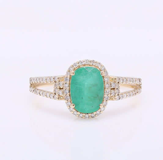 1.32 Ct Oval Mixed Cut Natural Emerald 14K Gold Ring