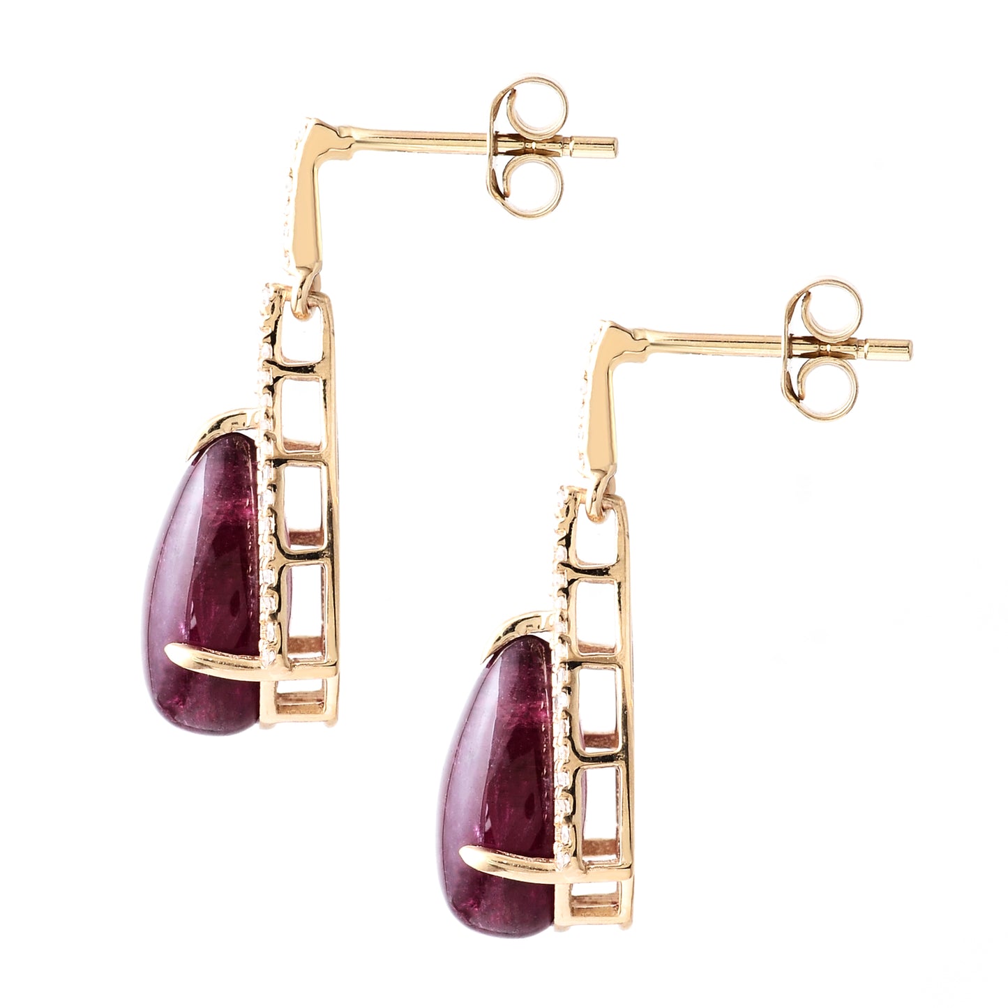 7.75 Ct Pear Cabochon Natural Tourmaline 14K Gold Earrings