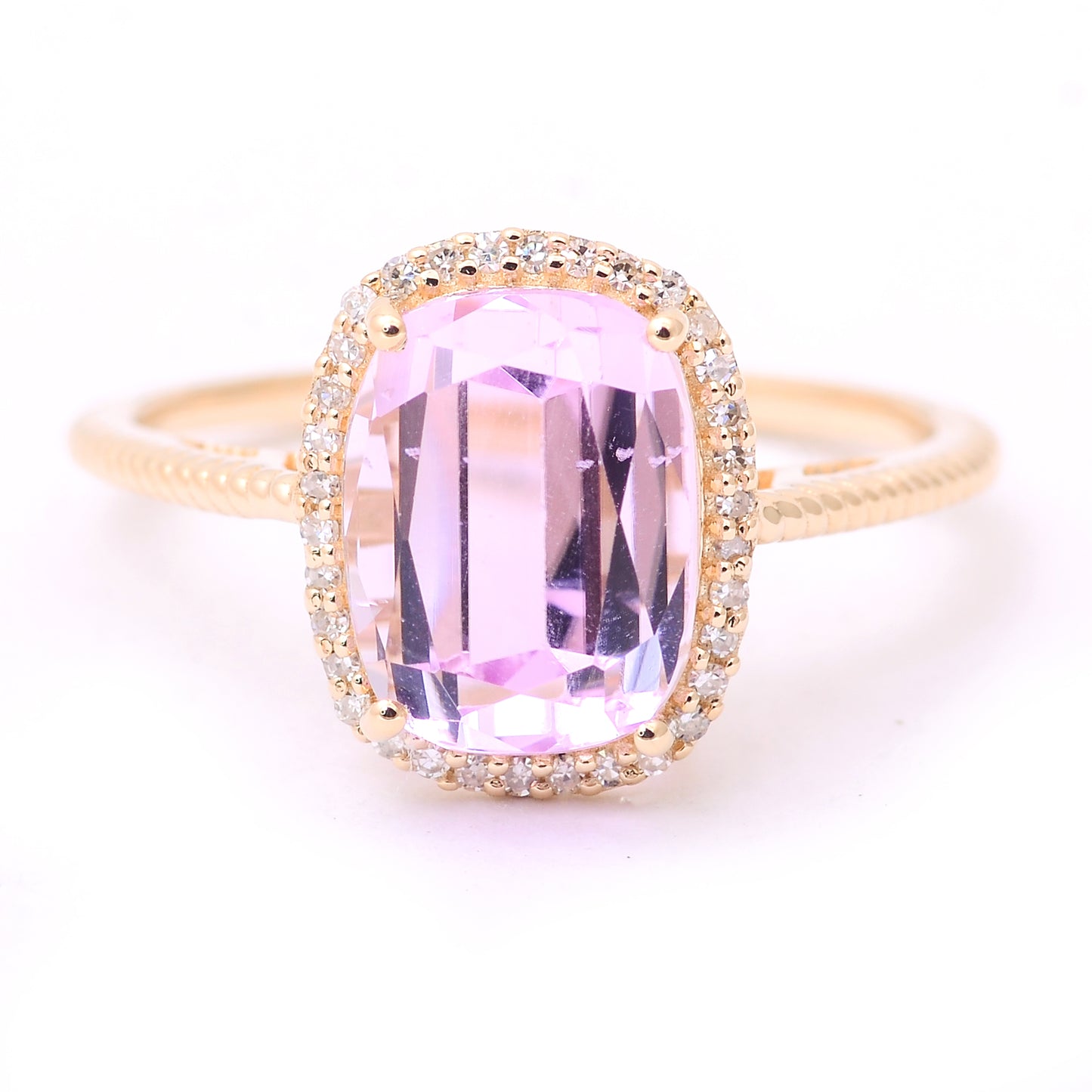 4.55 Ct Cushion Mixed Cut Natural Kunzite 14K Gold Ring