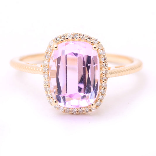 4.55 Ct Cushion Mixed Cut Natural Kunzite 14K Gold Ring