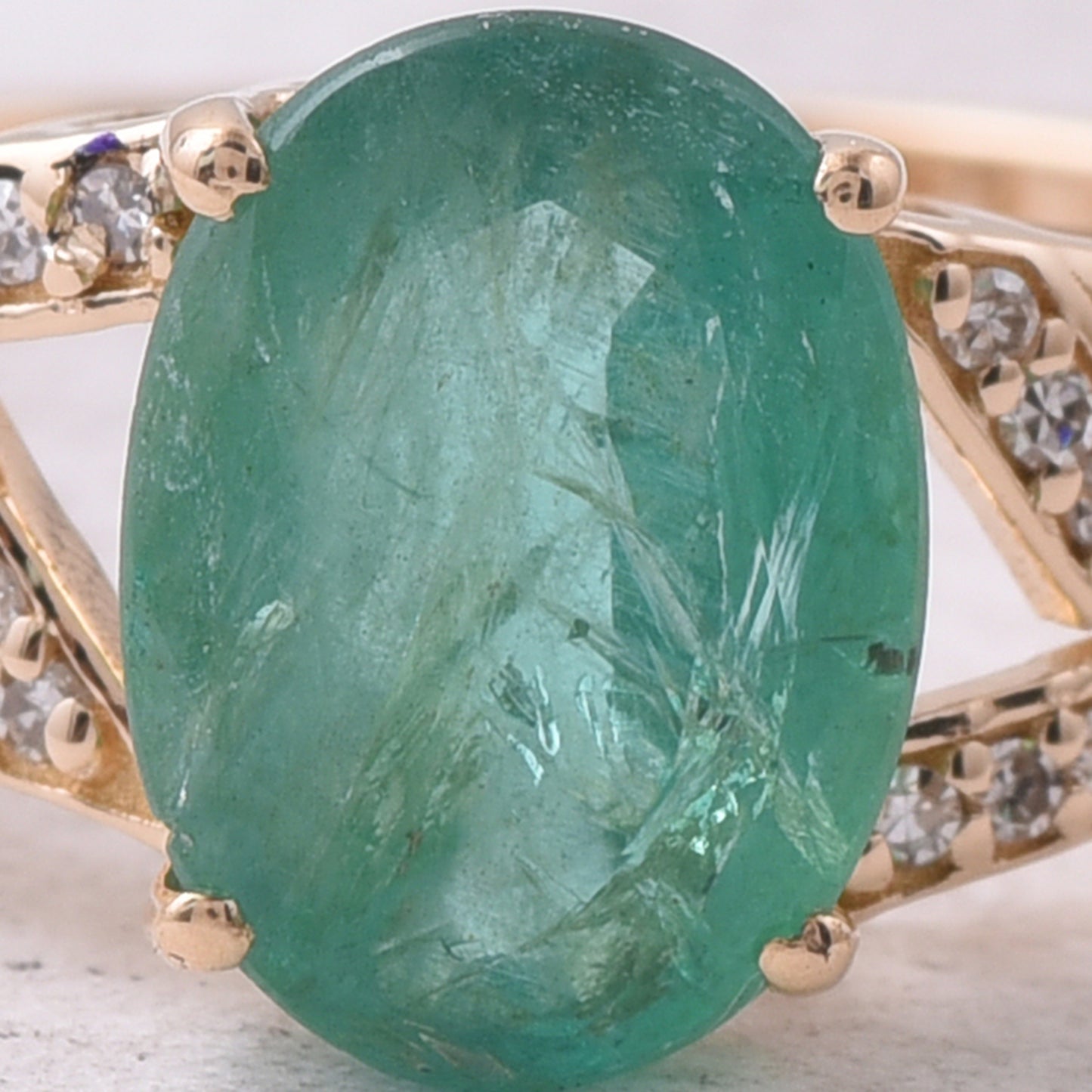 1.71 Ct Oval Mixed Cut Natural Emerald 14K Gold Ring