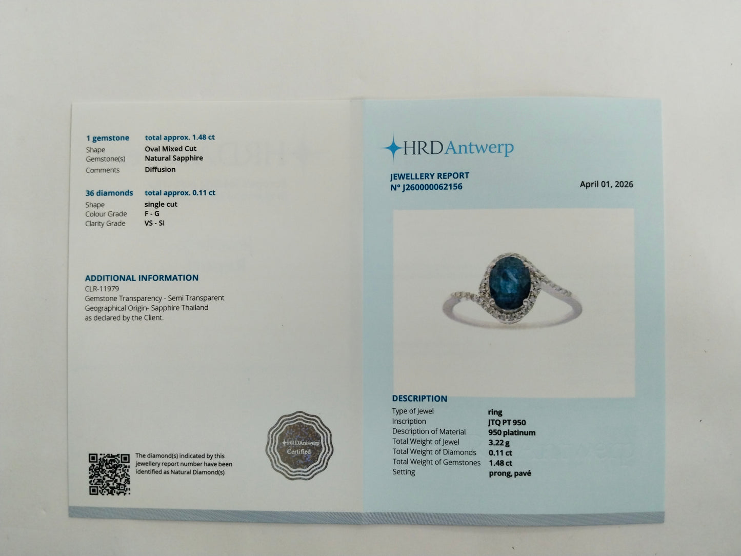 1.59 Ct Oval Mixed Cut Natural Sapphire 950 Platinum Ring