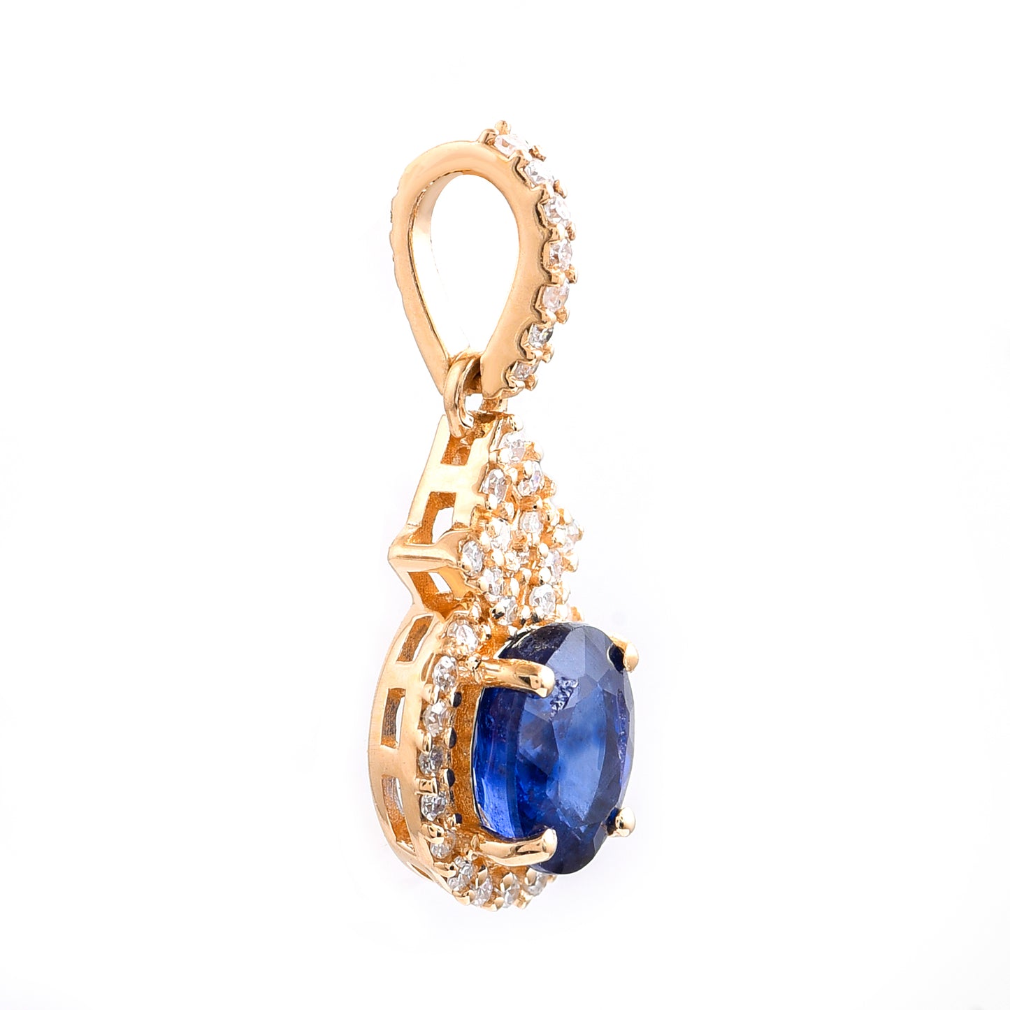 1.14 Ct Oval Mixed Cut Natural Sapphire 14K Gold Pendant