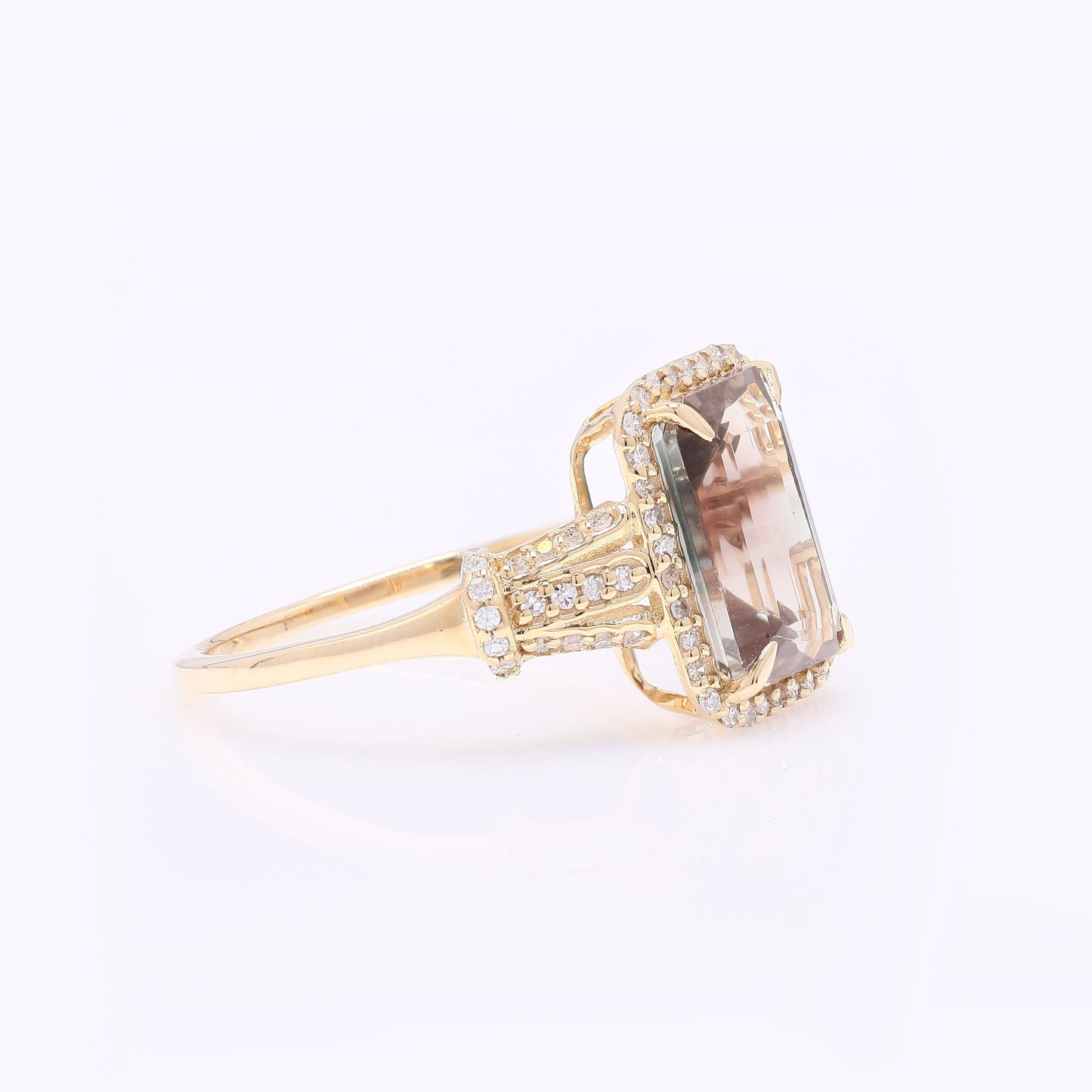 2.64 Ct Octagon Step Cut Natural Sunstone 14K Gold Ring