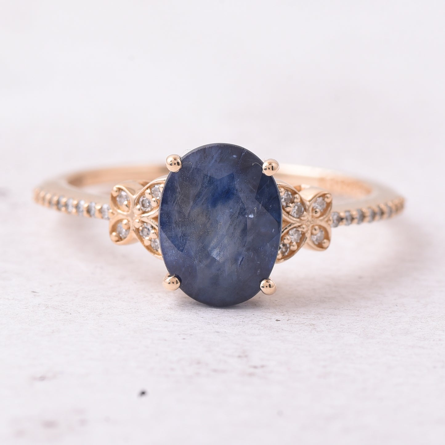 2.69 Ct Oval Mixed Cut Natural Sapphire 14K Gold Ring