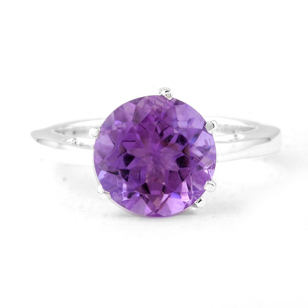 3.46 Ct Round Amethyst 925 Sterling Silver Ring