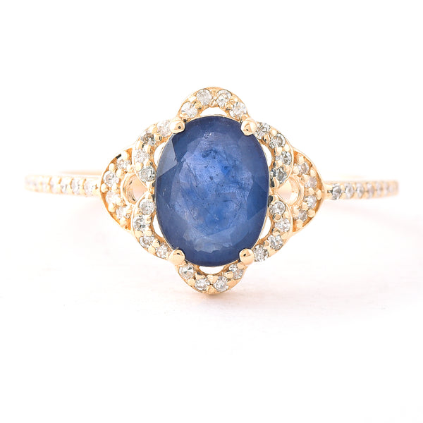 1.71 Ct Oval Mixed Cut Natural Sapphire 14K Gold Ring