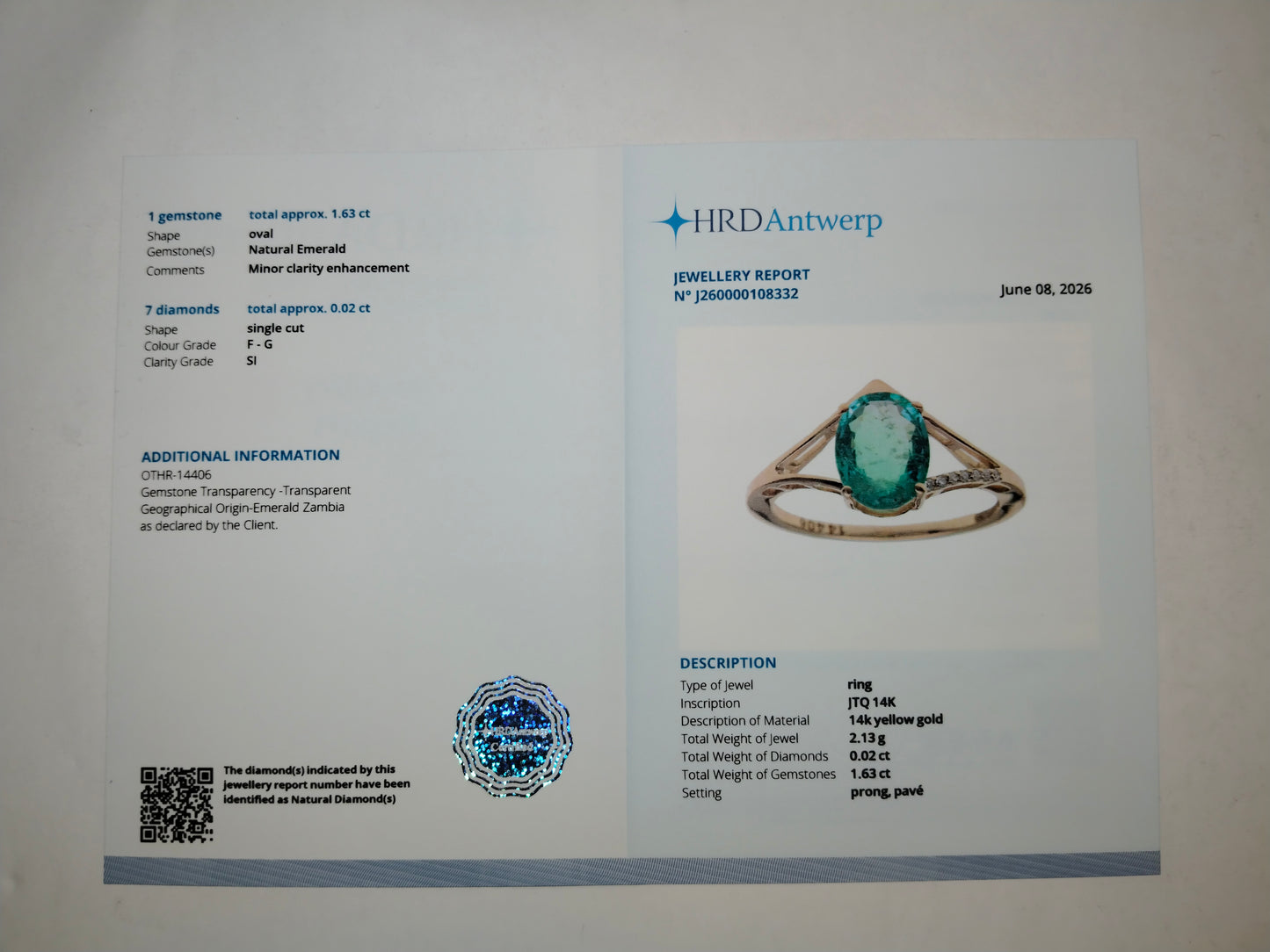 1.65 Ct Oval Mixed Cut Natural Emerald 14K Gold Ring