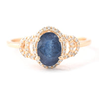 1.60 Ct Oval Mixed Cut Natural Sapphire 14K Gold Ring