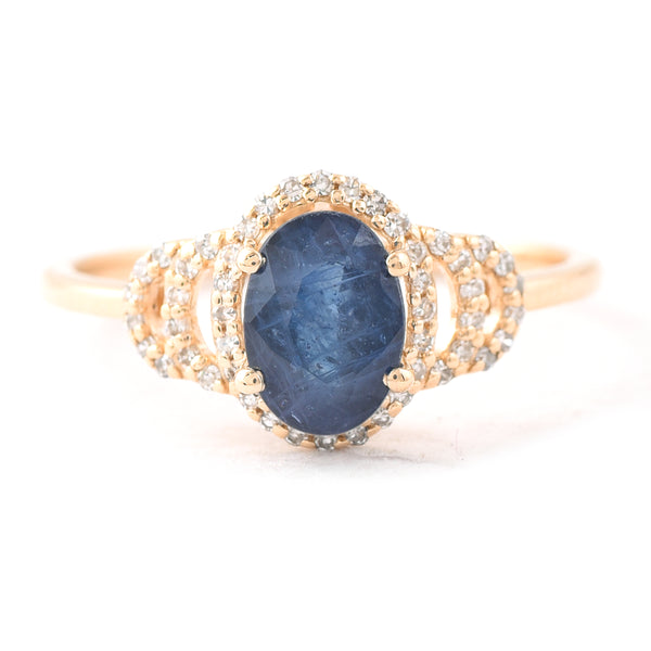 1.60 Ct Oval Mixed Cut Natural Sapphire 14K Gold Ring
