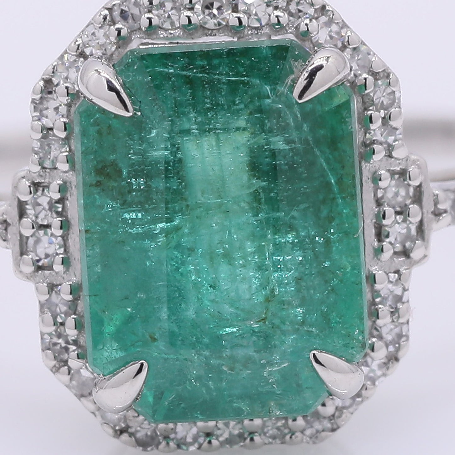 2.85 Ct Octagon Step Cut Natural Emerald 950 Platinum Ring