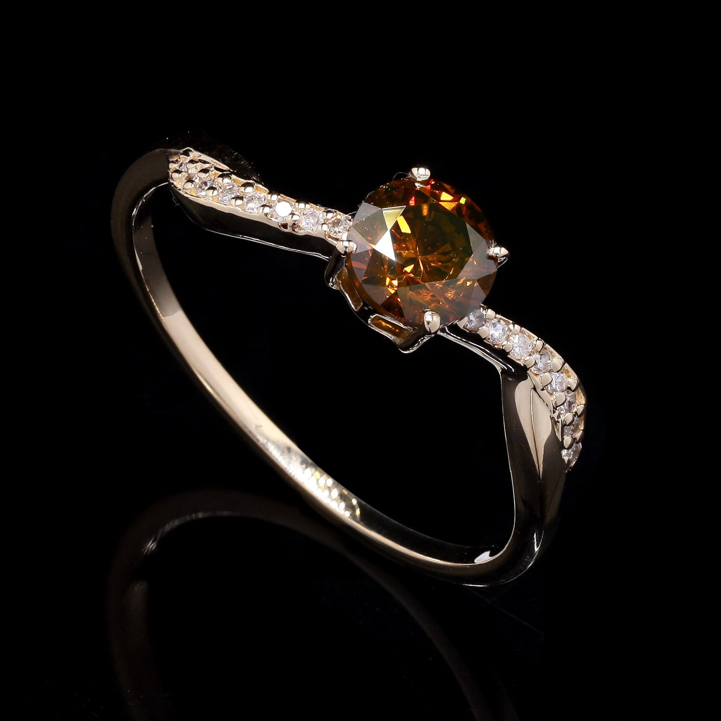 0.68 Ct Round Red Diamond 14K Gold Ring