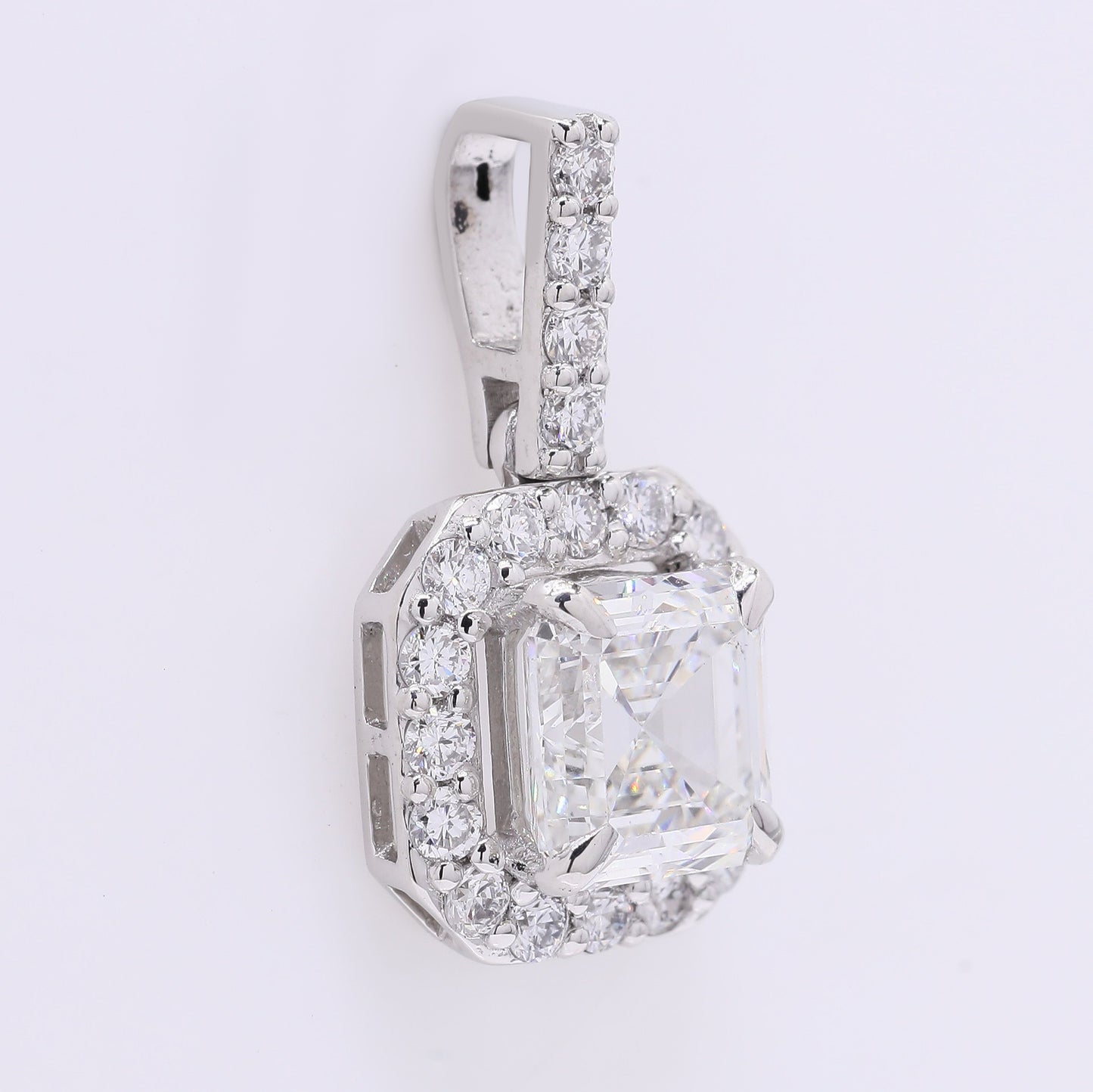 2.14 Ct Square Emerald Cut Lab Grown Diamond 950 Platinum Pendant