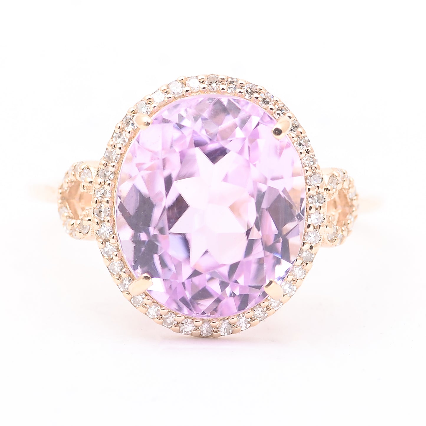 7.88 Ct Oval Mixed Cut Natural Kunzite 14K Gold Ring