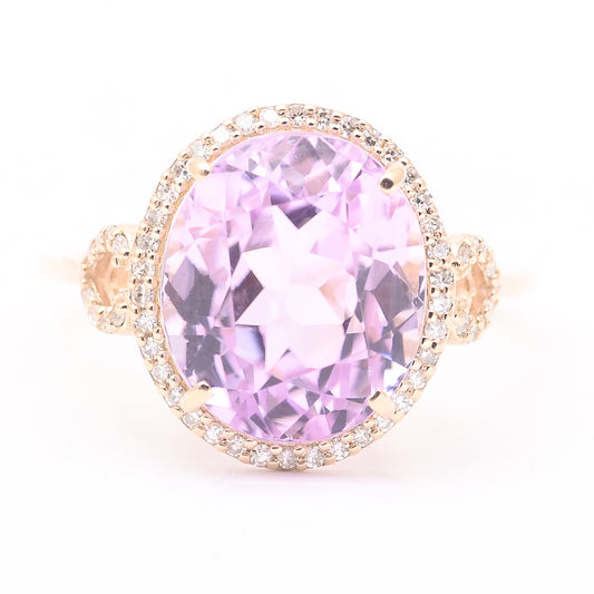 7.88 Ct Oval Mixed Cut Natural Kunzite 14K Gold Ring