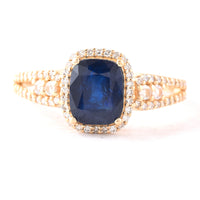 2.10 Ct Cushion Mixed Cut Natural Sapphire 14K Gold Ring
