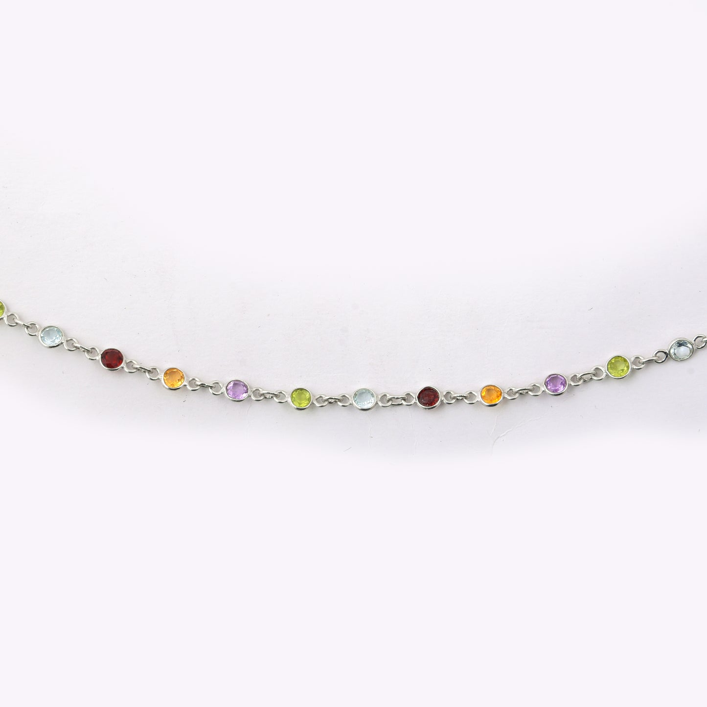 23.73 Ct Round Garnet, Peridot, Blue Topaz, Citrine, Amethyst 925 Sterling Silver Necklace