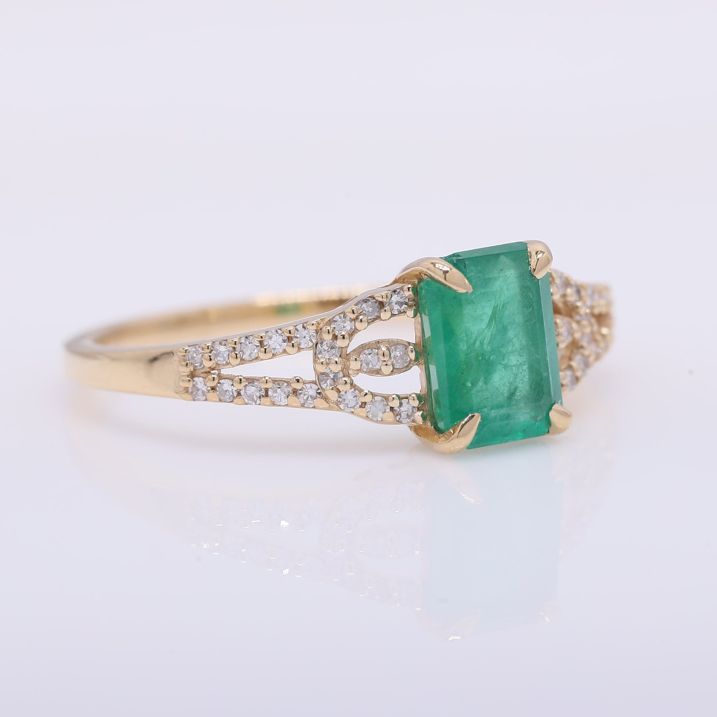 1.14 Ct Octagon Step Cut Natural Emerald 14K Gold Ring