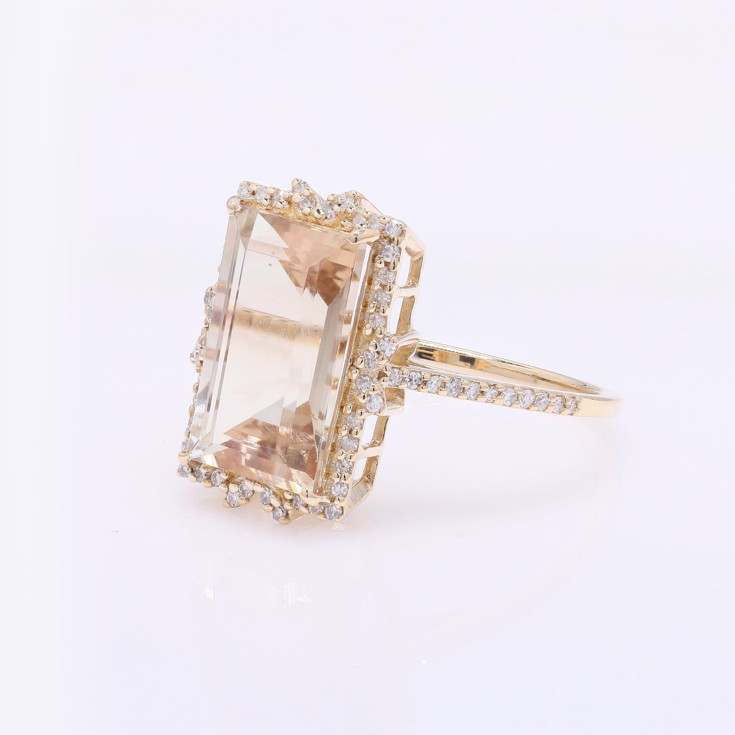 4.28 Ct Rectangular Step Cut Natural Plagioclase Feldspar Sunstone 14K Gold Ring