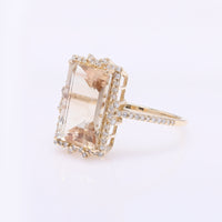 4.28 Ct Rectangular Step Cut Natural Plagioclase Feldspar Sunstone 14K Gold Ring