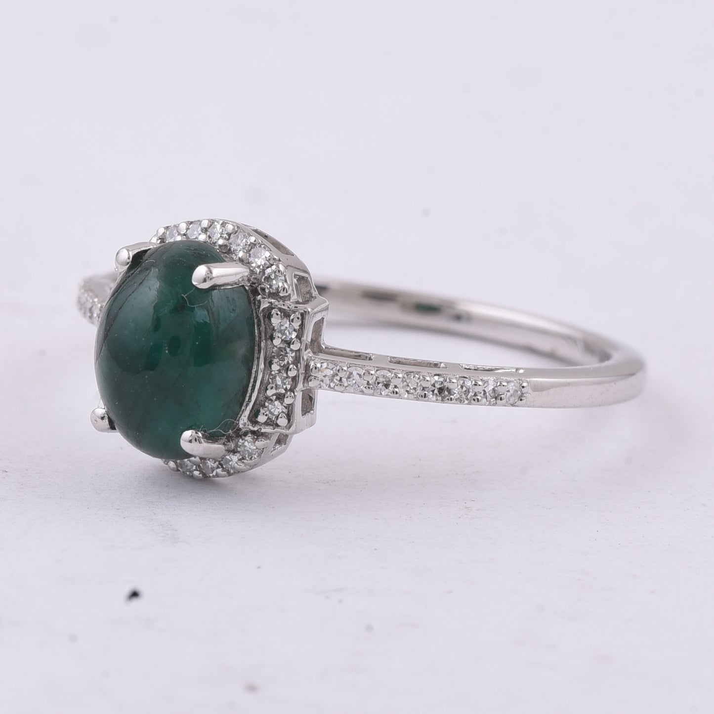 1.63 Ct Oval Cabochon Cut Natural Emerald 950 Platinum Ring