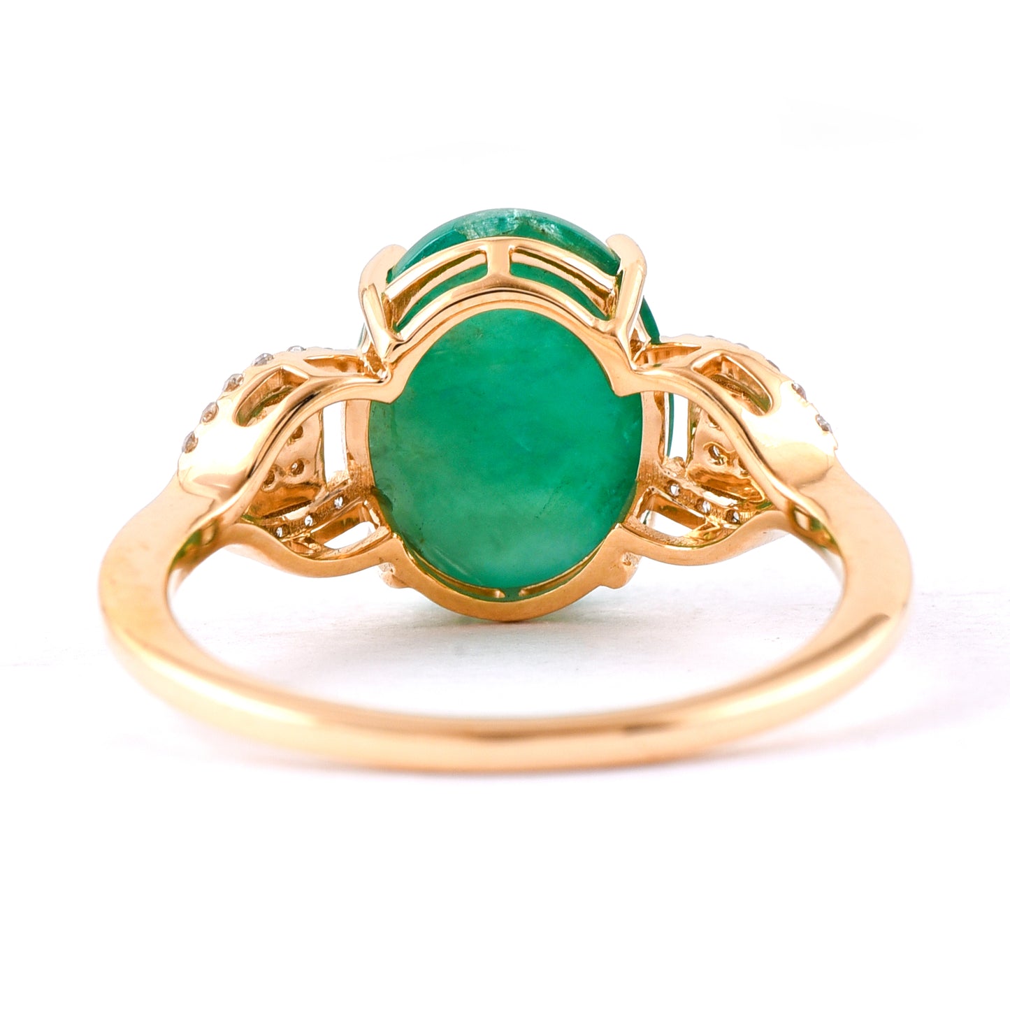 3.90 Ct Oval Cabochon Cut Natural Emerald 14K Gold Ring