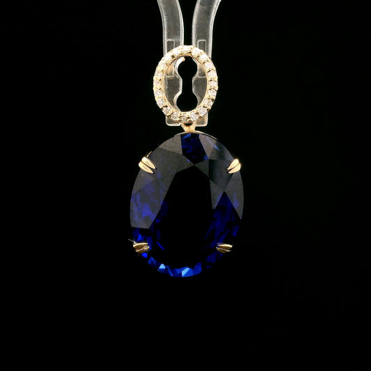 11.47 Ct Oval Mixed Cut Lab Grown Sapphire 14K Gold Pendant