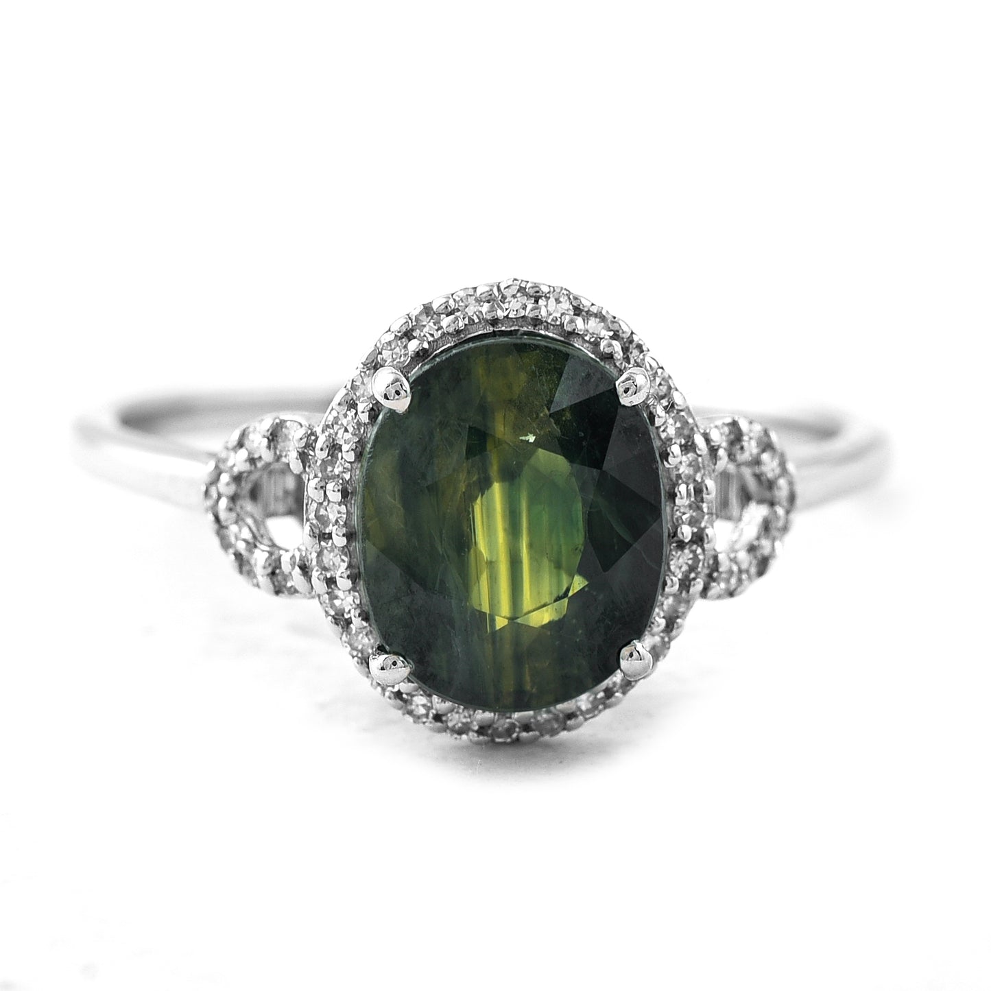3.27 Ct Oval Mixed Cut Natural Green Sapphire 950 Platinum Ring