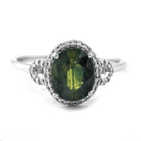 3.27 Ct Oval Mixed Cut Natural Green Sapphire 950 Platinum Ring