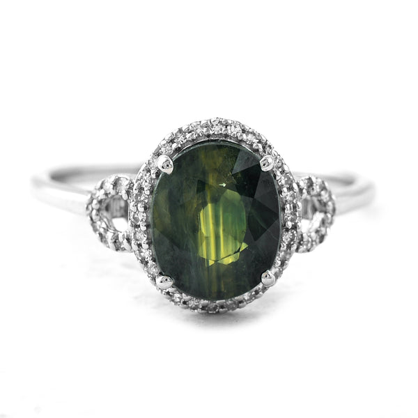 3.27 Ct Oval Mixed Cut Natural Green Sapphire 950 Platinum Ring