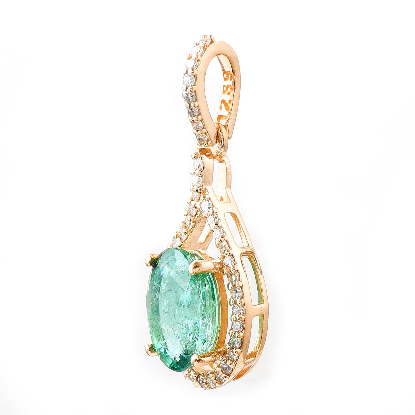 1.32 Ct Oval Mixed Cut Natural Emerald 14K Gold Pendant