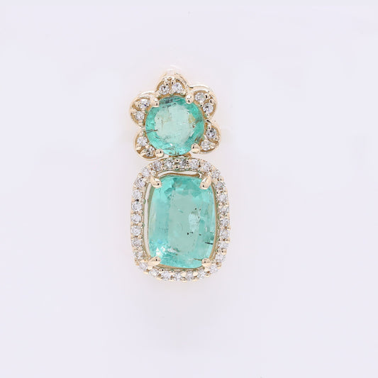 1.90 Ct Cushion Mixed Cut Natural Emerald 14K Gold Pendant