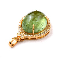 6.58 Ct Oval Cabochon Cut Natural Green Tourmaline 14K Gold Pendant
