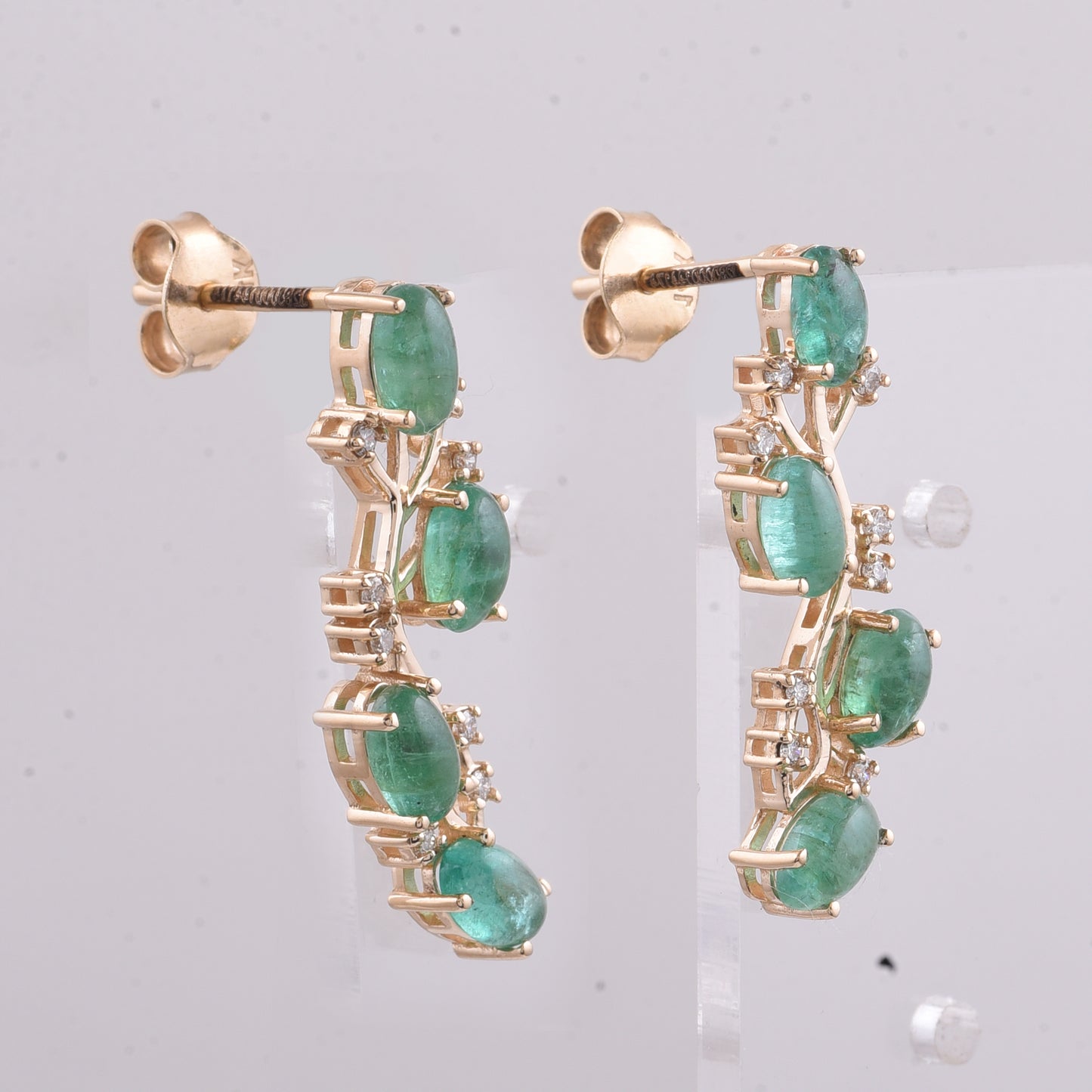 2.18 Ct Oval Cabochon Cut Natural Emerald 14K Gold Earrings
