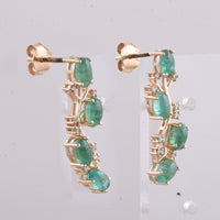 2.18 Ct Oval Cabochon Cut Natural Emerald 14K Gold Earrings