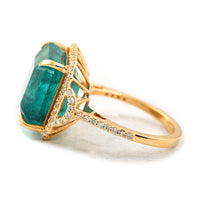 14.07 Ct Square Emerald Cut Natural Beryl Emerald 18K Gold Ring