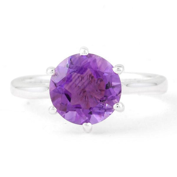 2.59 Ct Round Amethyst 925 Sterling Silver Ring