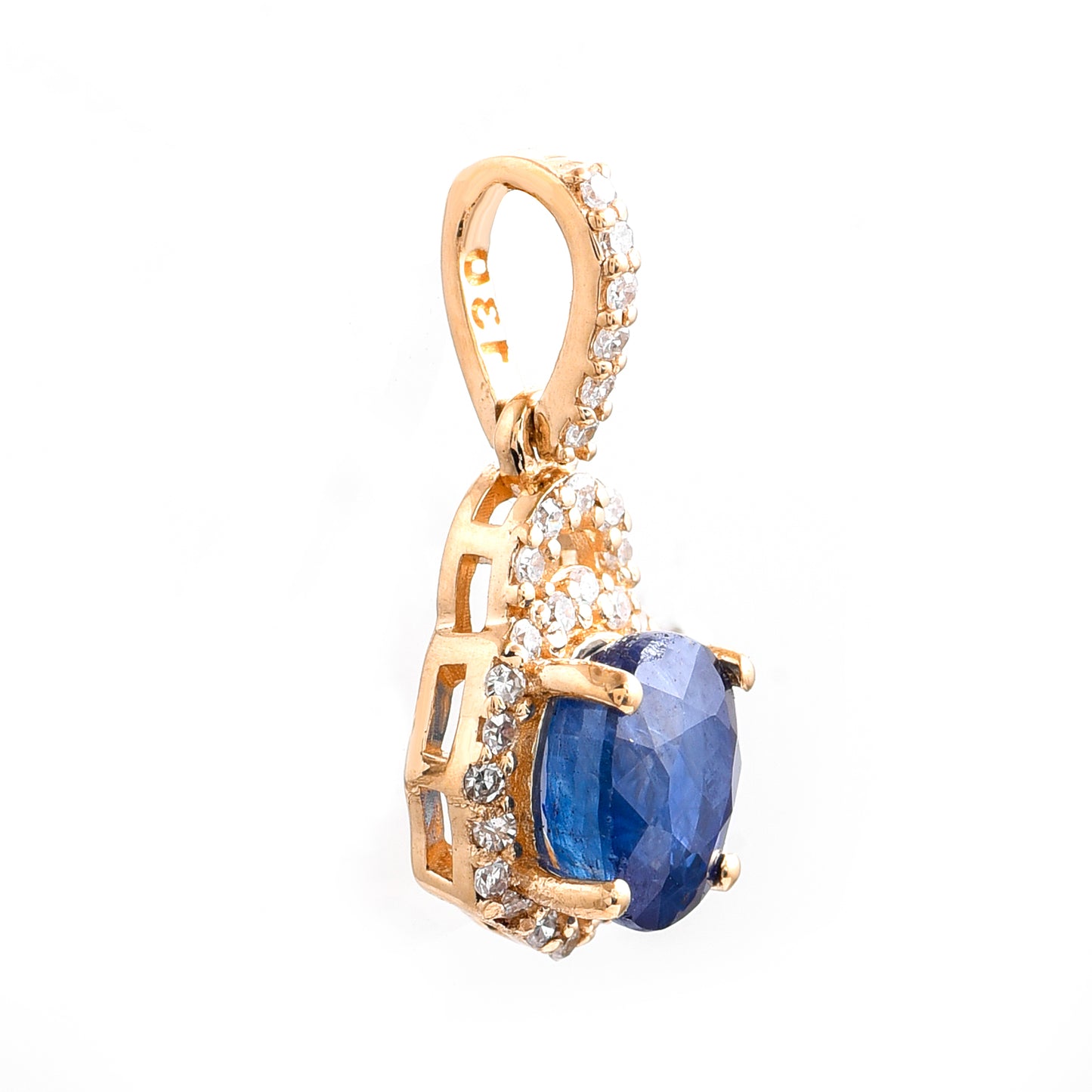 1.23 Ct Oval Mixed Cut Natural Sapphire 14K Gold Pendant