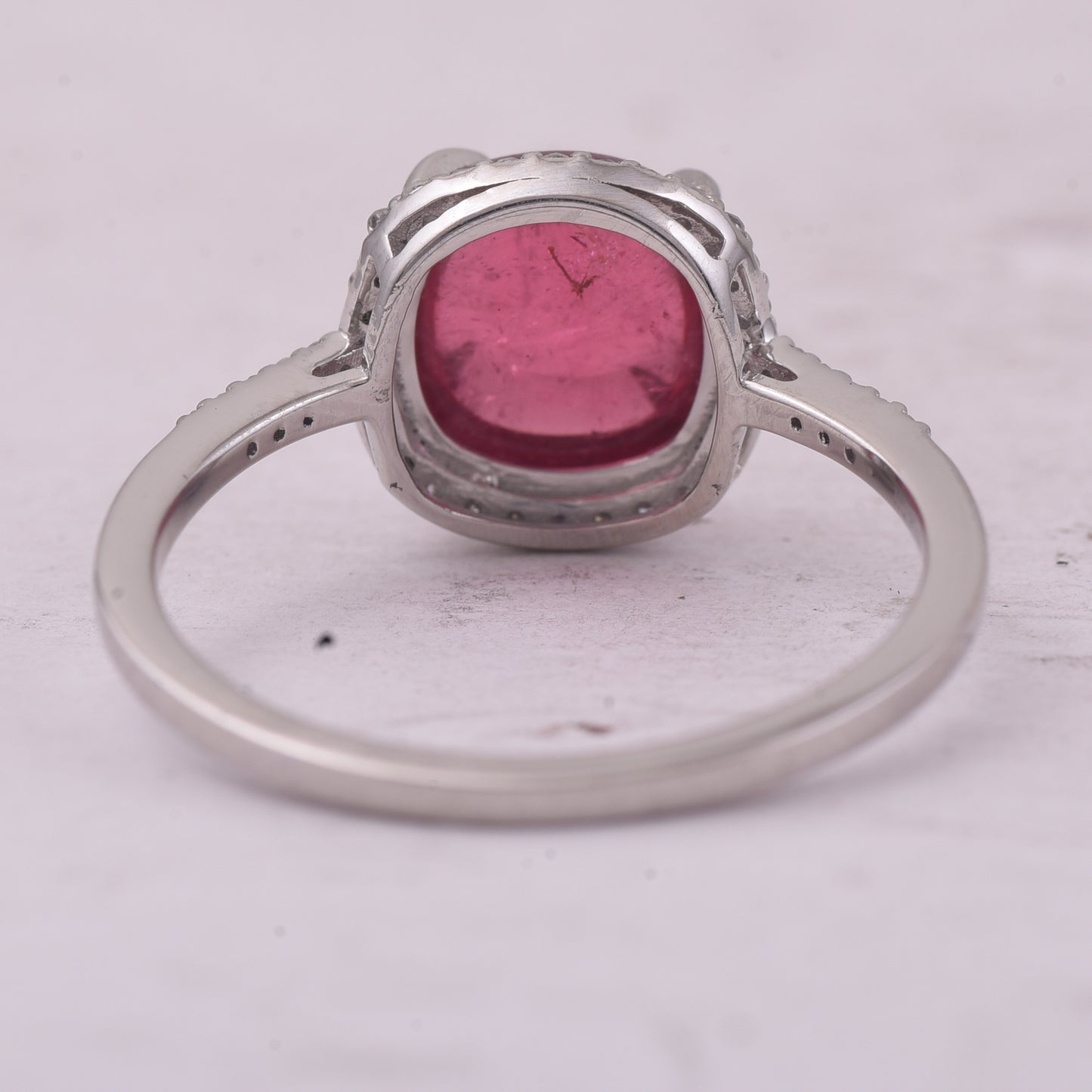 2.63 Ct Cushion Cabochon Cut Natural Pink Tourmaline 950 Platinum Ring